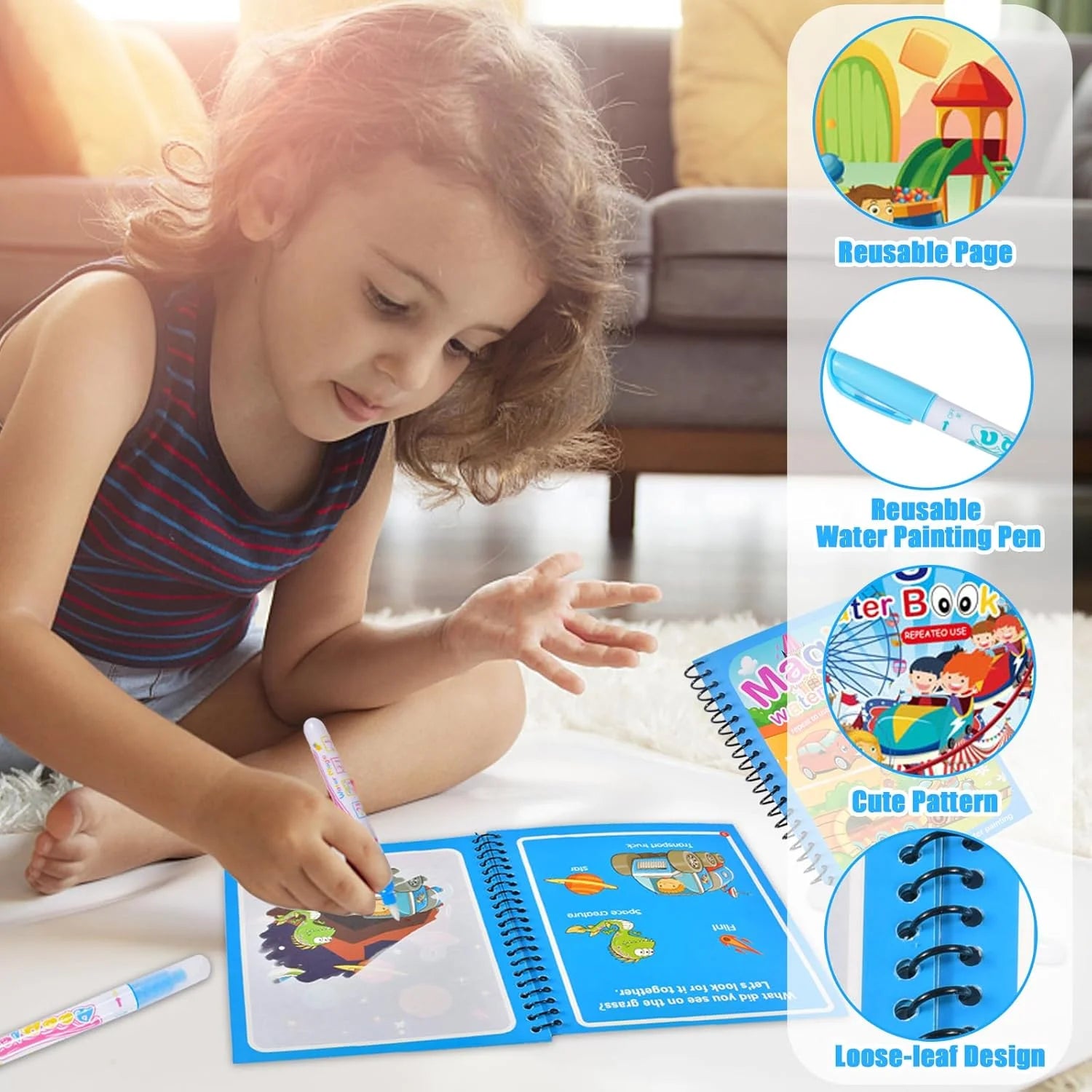 1pc Reusable Water Drawing Book Magic Water Book Mess-Free Magic Painting Pad with Refillable Water Pen Learning  Education Toy