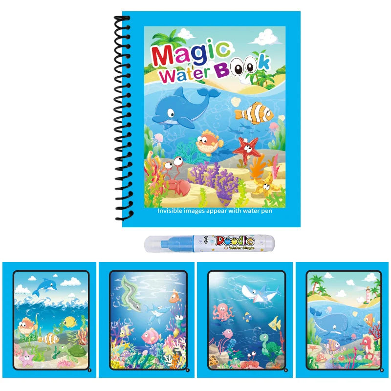 1pc Reusable Water Drawing Book Magic Water Book Mess-Free Magic Painting Pad with Refillable Water Pen Learning  Education Toy